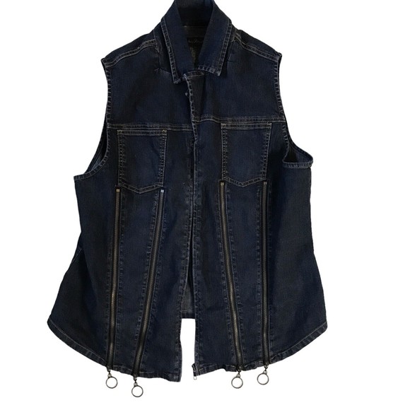 Ashley Stewart Women Denim Motorcycle Zipper Vest Size 16 Blue Y2K - Picture 8 of 10
